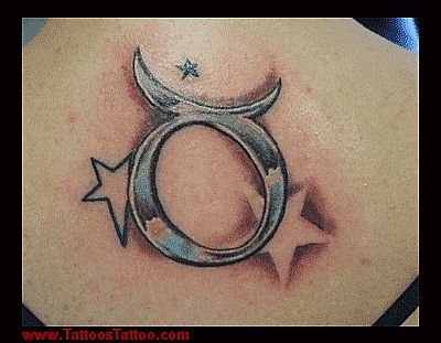 Cool Taurus Zodiac Sign Tattoo On Upper Back
