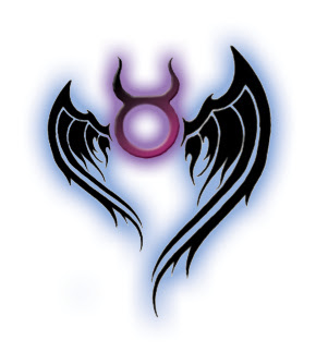 Cool Taurus Zodiac Sign With Tribal Wings Tattoo Design