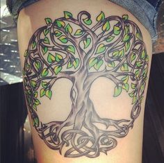 Cool Tree Of Life Tattoo Design For Leg