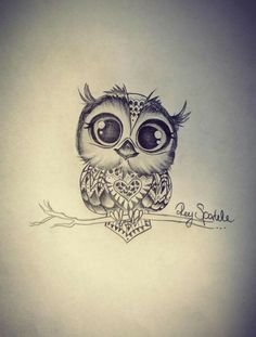 Cute Black Ink Owl Tattoo Design