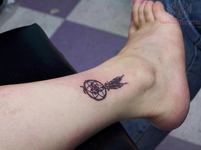 Cute Dreamcatcher Ankle Tattoo For Girls