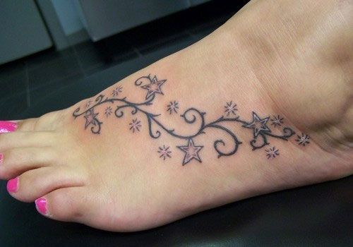 Cute Grey Ink Stars Foot Tattoo For Girls