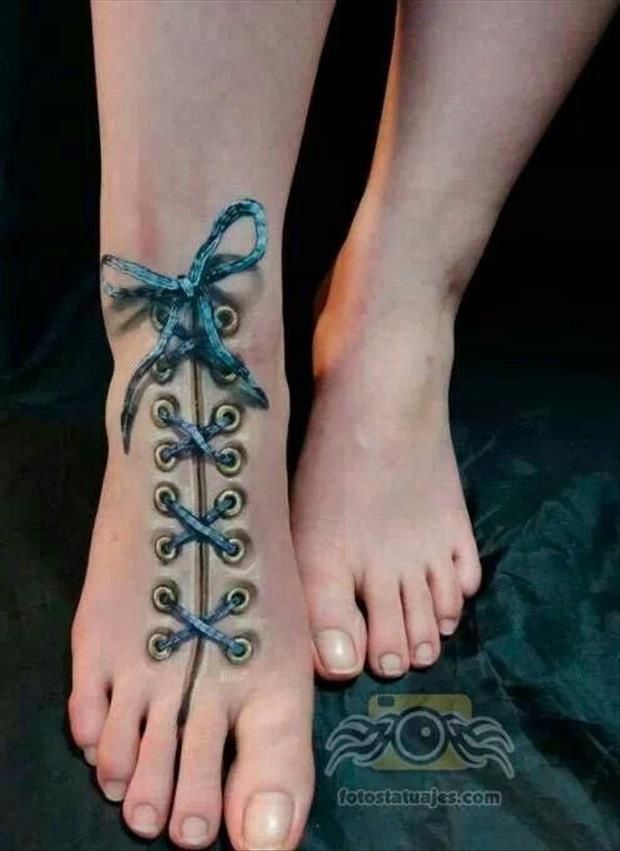 Cute Illusion Shoes Tattoo On Right Foot