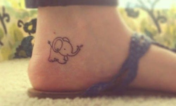 Cute Outline Small Elephant Tattoo On Heel