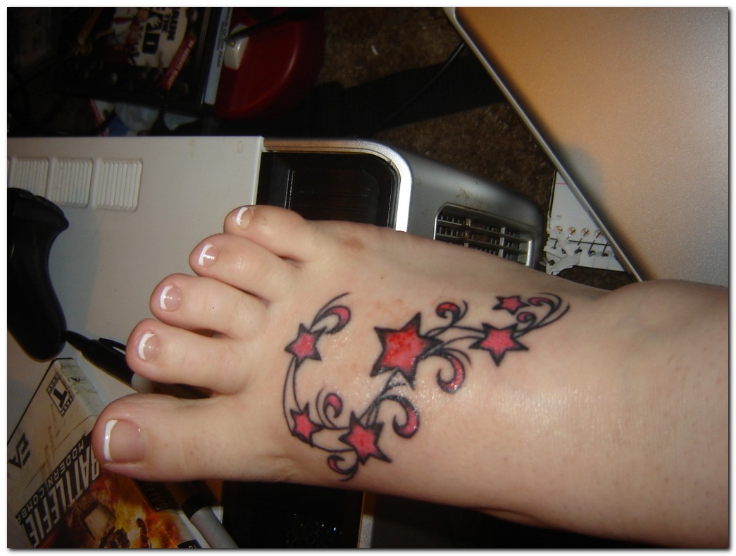 Cute Red Stars Foot Tattoo idea