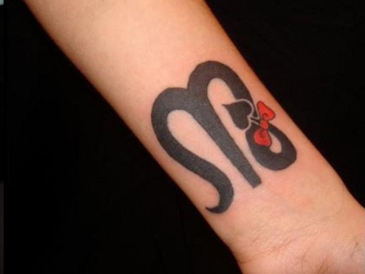 Cute Scorpio Zodiac Sign With Bow Tattoo On Wrist