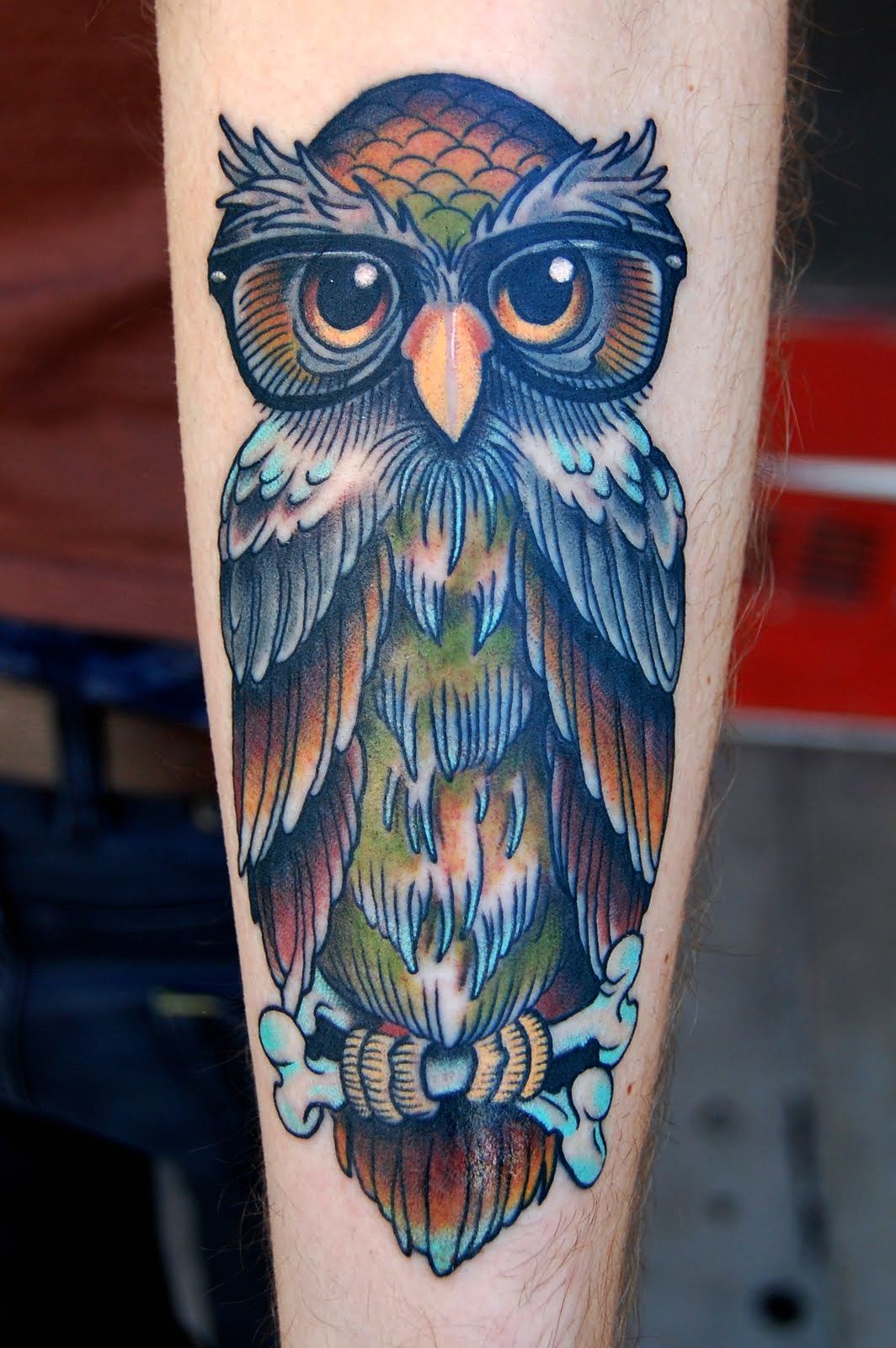 Cute Traditional Owl Tattoo Design For Sleeve