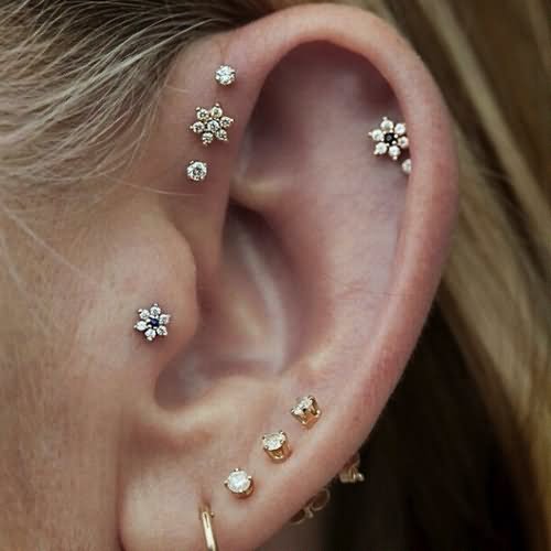 Cute Triple Lobes And Helix Piercing