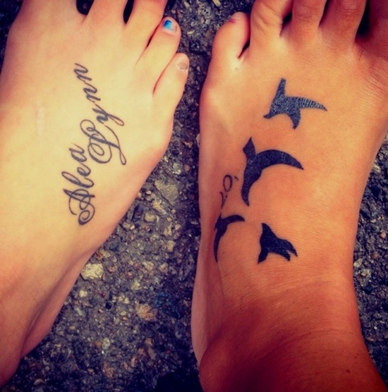 Cute Word Foot Tattoos For Couple