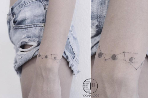 Dotwork Geometric Phases Of The Moon Tattoo On Girl Left Wrist