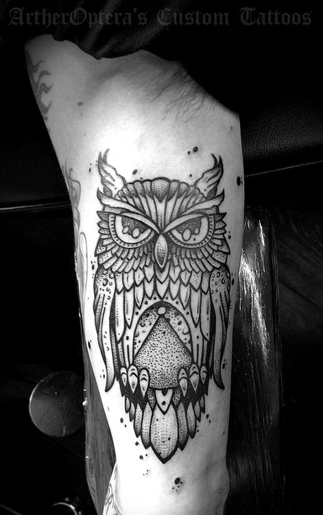 Dotwork Owl Tattoo Design For Men Bicep