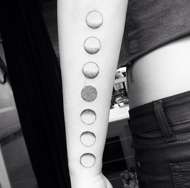 Dotwork Phases Of The Moon Tattoo On Left Arm