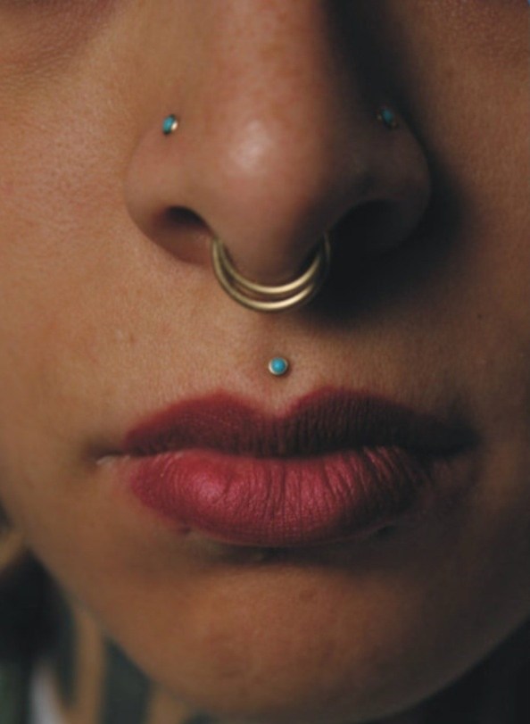 Double Nostril And Medusa Piercing For Girls