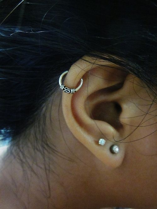 Dual Lobe And Helix Piercing For Girls