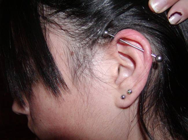 Dual Lobes And Industrial Piercing For Girls