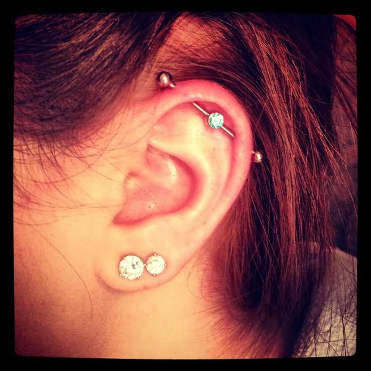 Dual Lobes And Industrial Piercing For Young Girls