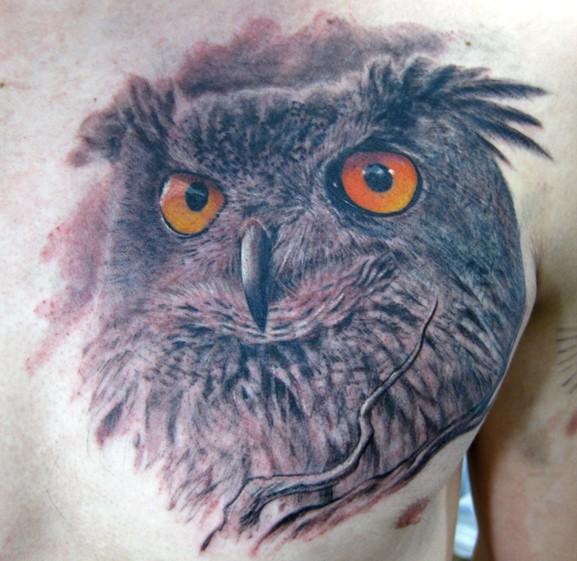 Fantastic Owl Tattoo On Man Left Chest