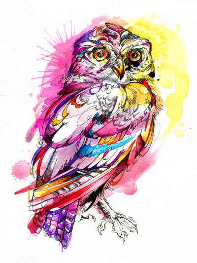 Fantastic Watercolor Owl Tattoo Design