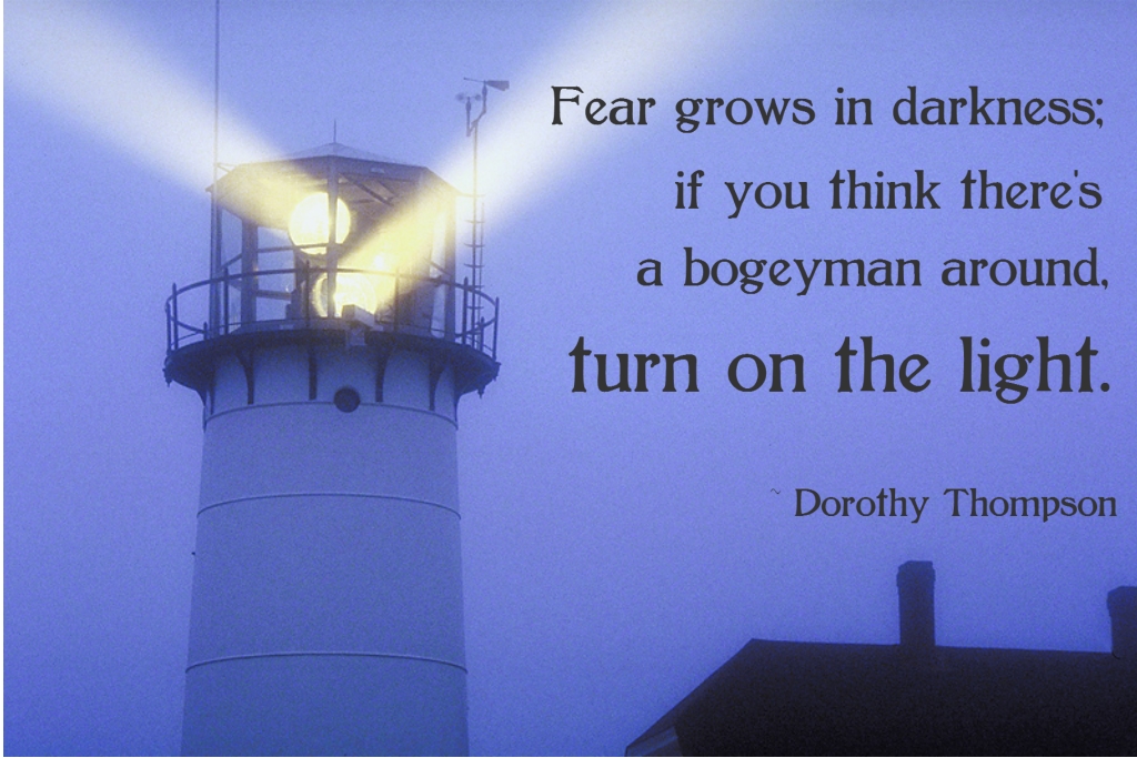 Fear grows in darkness; if you think there's a bogeyman around, turn on the light. Dorothy Thompson