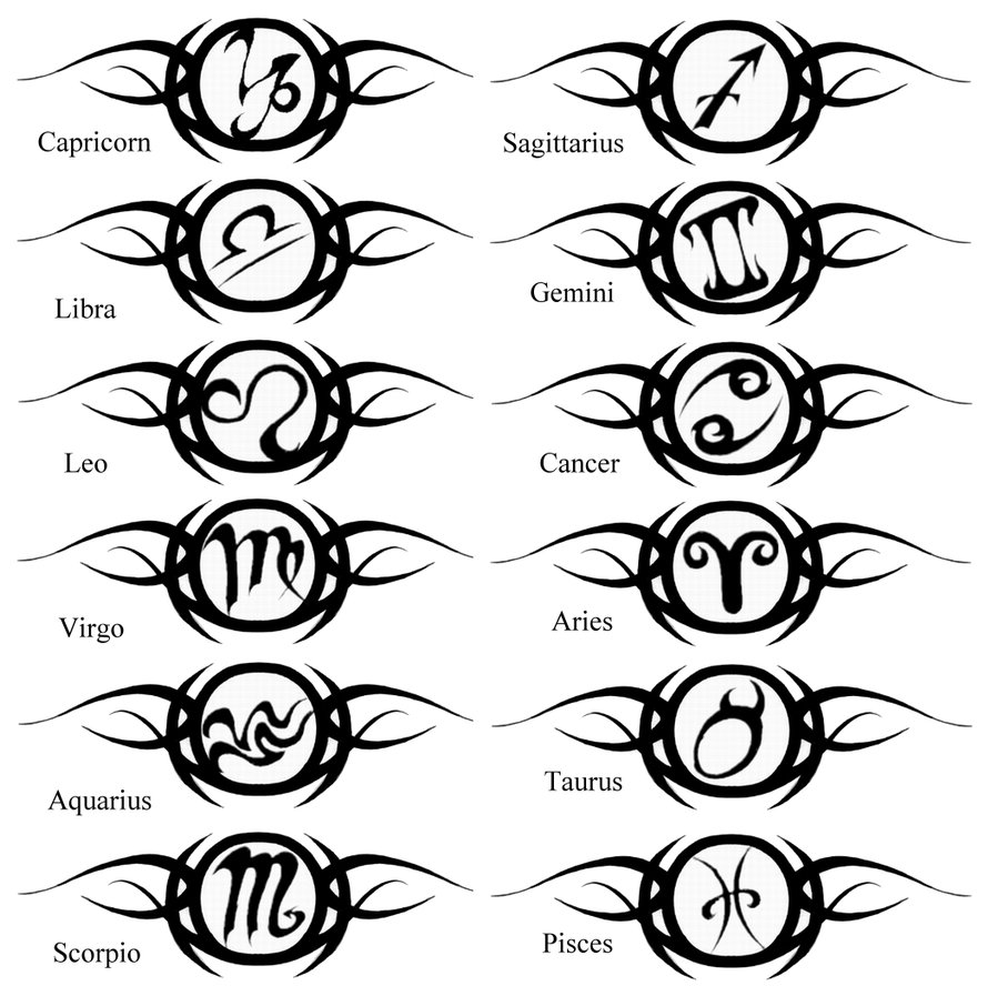 Four Tribal Zodiac Sign Tattoo Designs