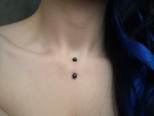 Front Neck Piercing With Black Barbell
