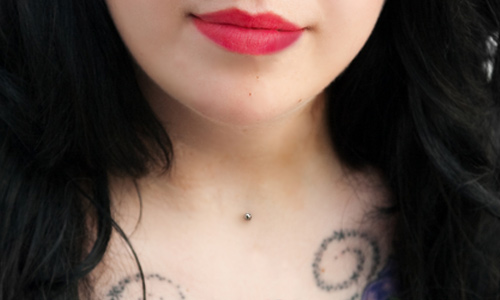 Front Neck Piercing With Single Dermals