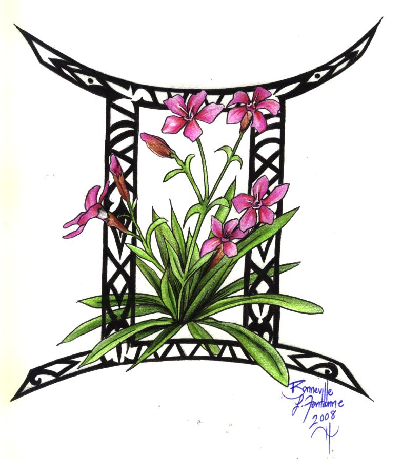 Gemini Zodiac Sign With Flowers Tattoo Design By D Angeline