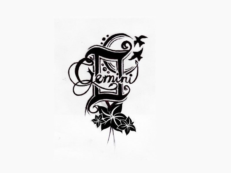 Gemini Zodiac Sign With Flowers Tattoo Design