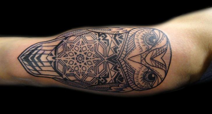 Geometric Owl Tattoo On Right Upper Arm
