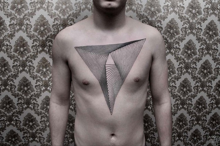 Geometric Triangle Tattoo On Man Chest