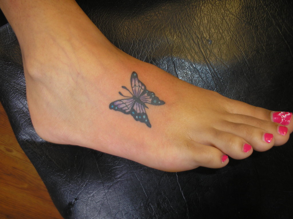 Girl Right Foot Butterfly Tattoo