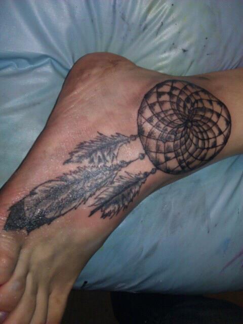 Grey And Black Dreamcatcher Ankle Tattoo