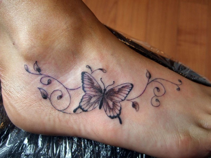 Grey Butterfly Tattoo On Ankle