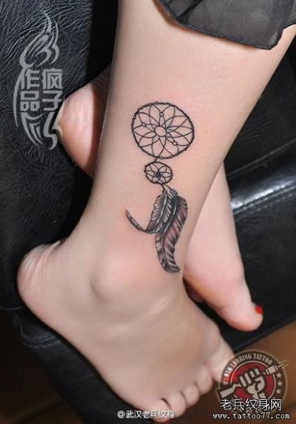 Grey Dreamcatcher Tattoo On Ankle
