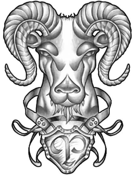 Grey Ink Aries Zodiac Sign Tattoo Design