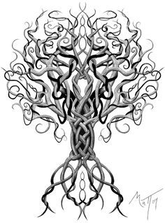 Grey Ink Celtic Tree Of Life Without Leaves Tattoo Design By Mattius