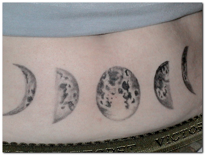 Grey Ink Phases Of The Moon Tattoo Design For Lower Back