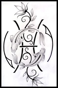 Grey Ink Pisces Zodiac Sign Tattoo Design