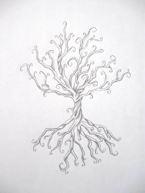 Grey Ink Tree Of Life Without Leaves Tattoo Design
