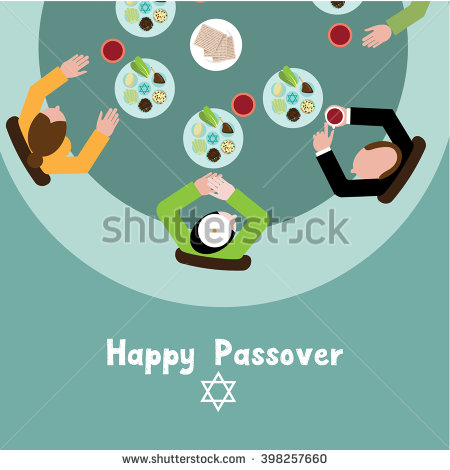 Happy Passover Family Eating Traditional Dinner Illustration
