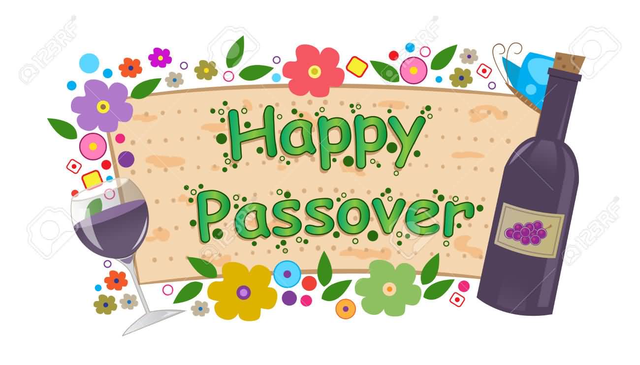 Happy Passover Wine And Flowers Clipart