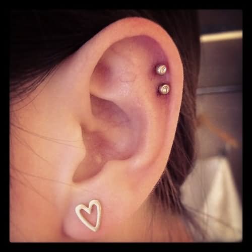 Heart Lobe And Helix Piercing For Girls
