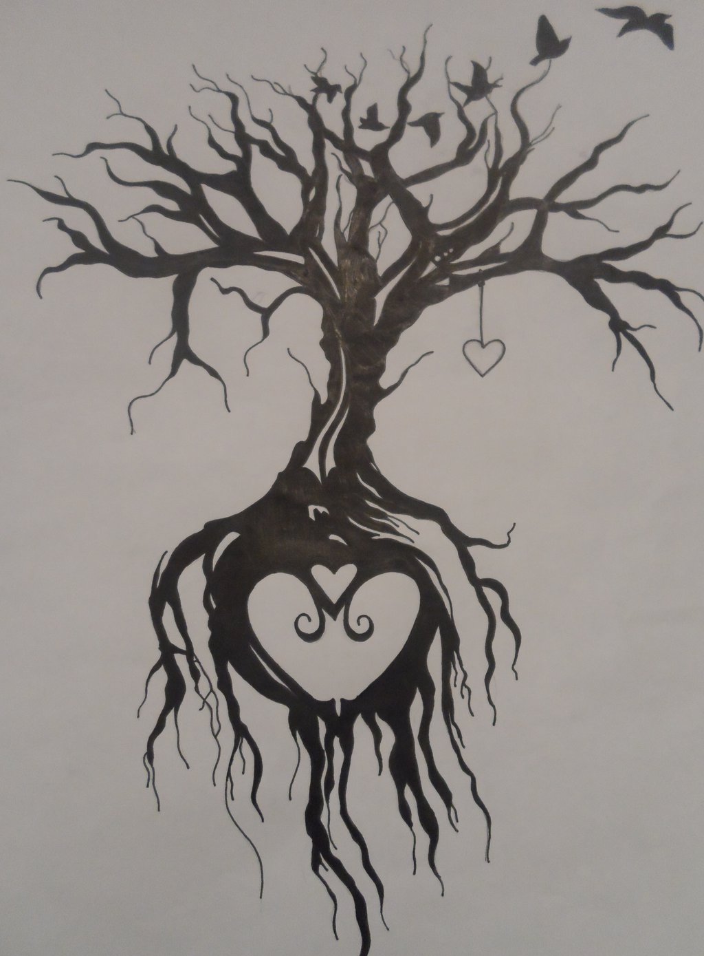 Heart Tree Of Life With Flying Birds Tattoo Design By EmmyBunny