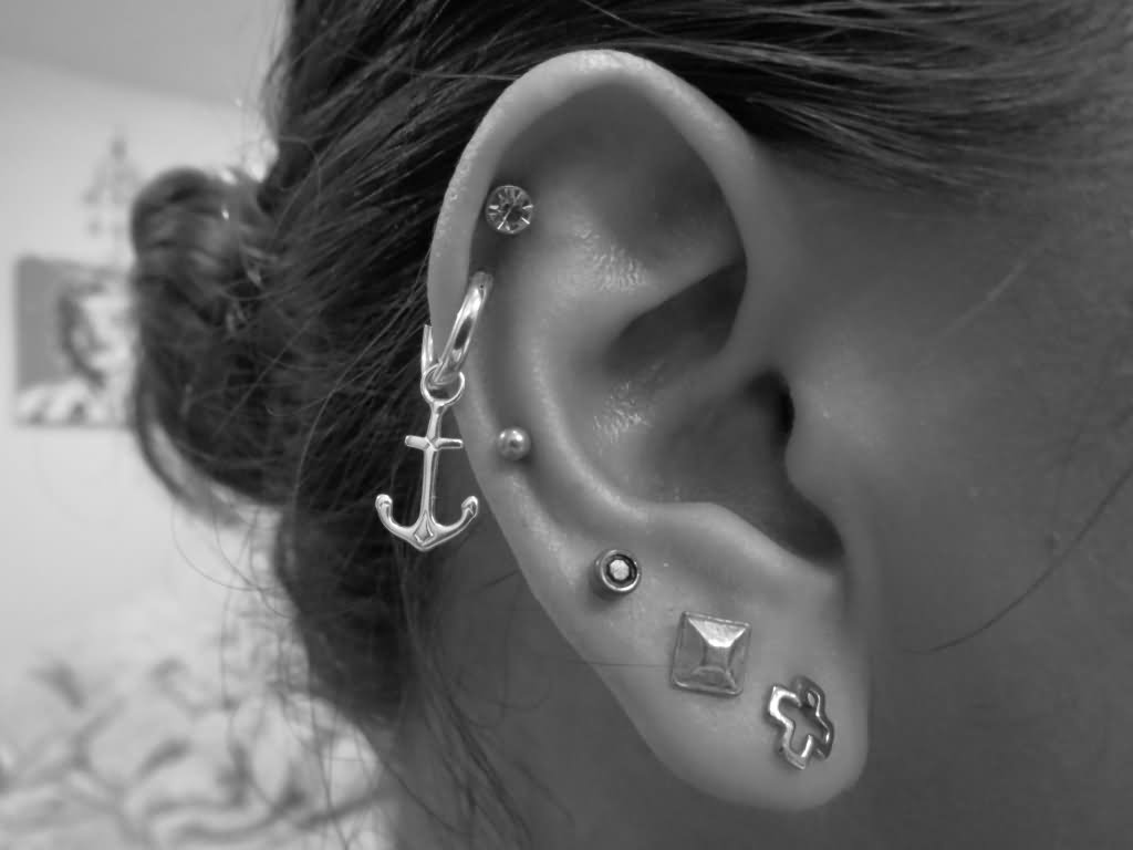 Helix Piercing With Anchor Jewelry