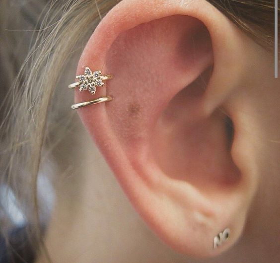 Helix Piercing With Gold Ring