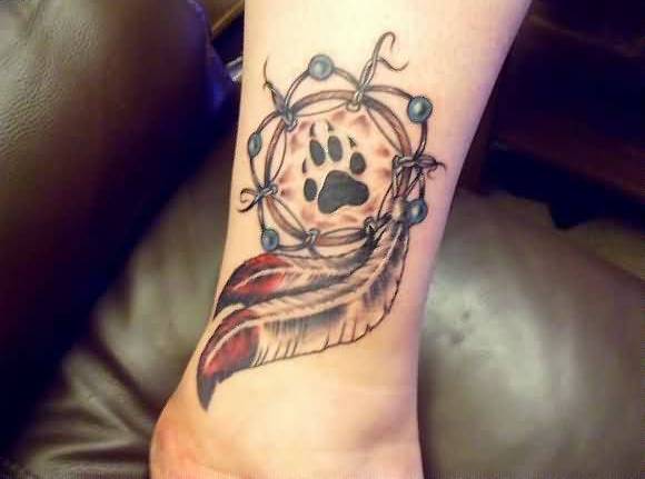 Indian Dreamcatcher Feather Tattoo On Ankle