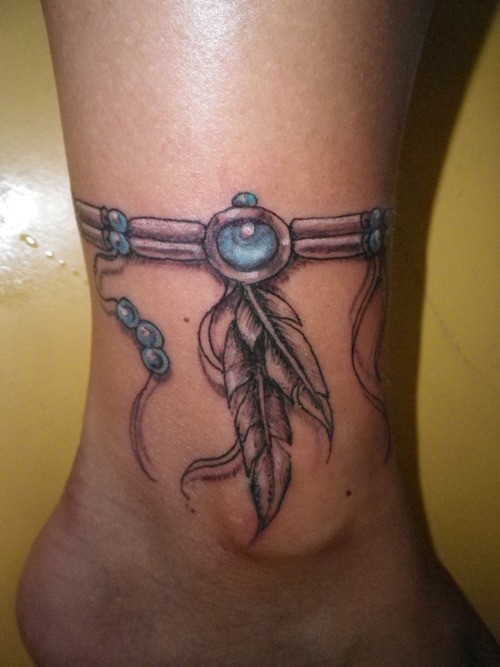 Indian Feather Ankle Bracelet Tattoo