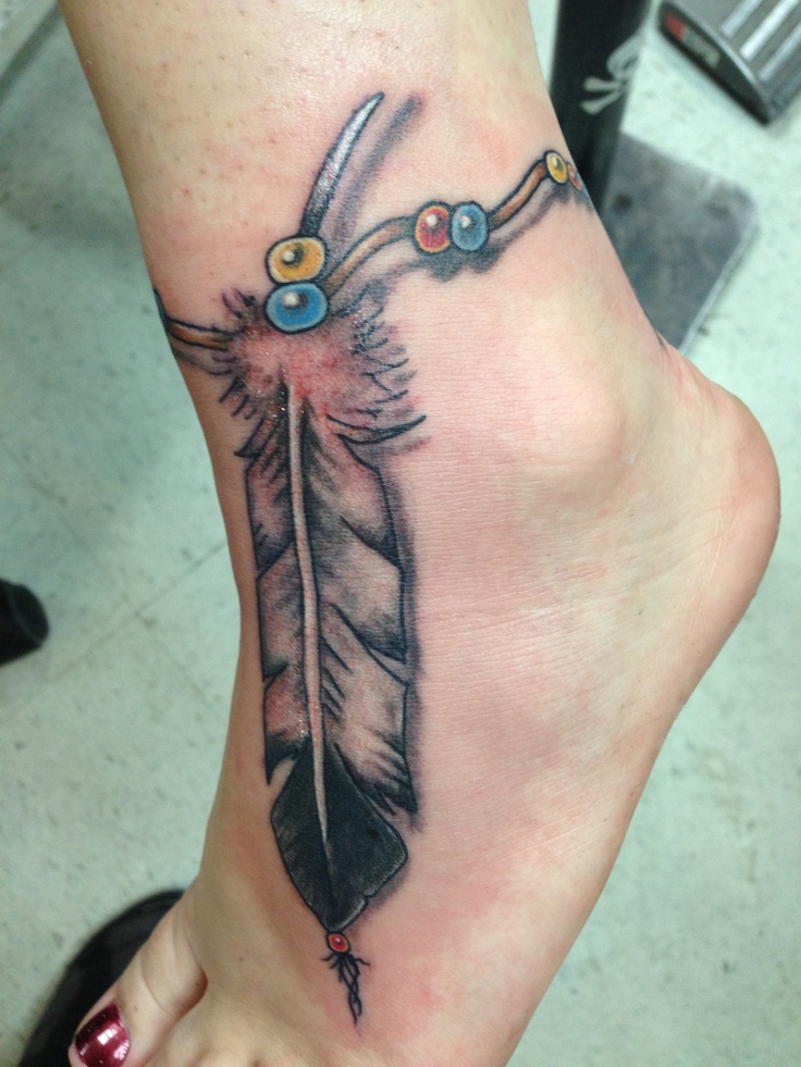 Indian Feather Ankle Tattoo For Girls