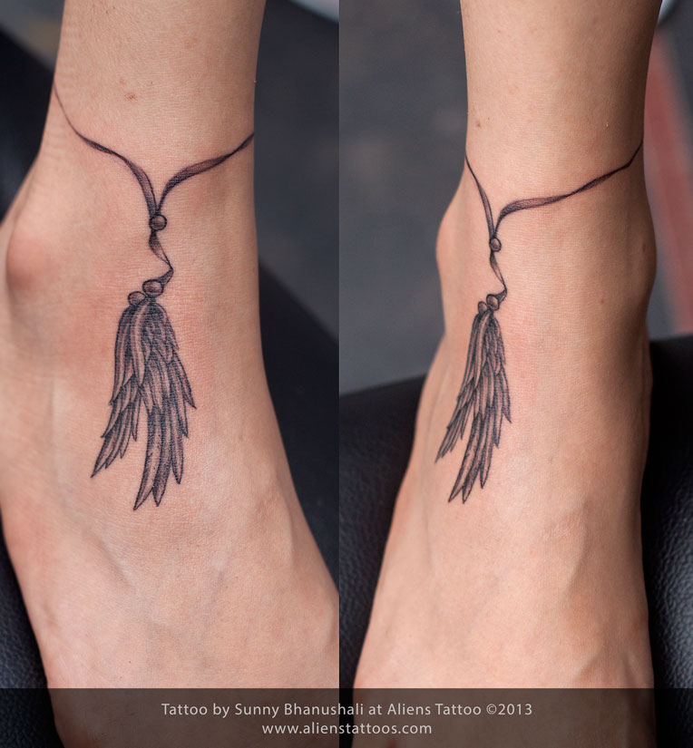Indian Feather Ankle Tattoo Idea by Sunny Bhanushali