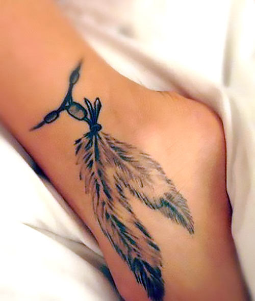 Indian Feather Ankle Tattoo Image